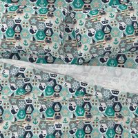 Nautical Baby Hexagonal Quilt / Teal Mint Beige White Linen Texture / Large Scale