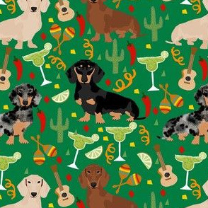 dachshund fiesta fabric - cinco de mayo fabric - party fabric - green