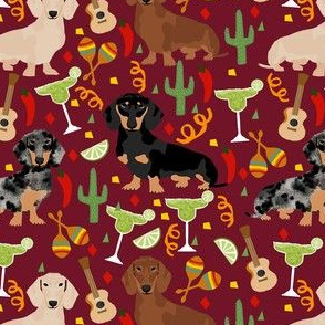 dachshund fiesta fabric - cinco de mayo fabric - party fabric - maroon