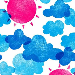 Riso Sun and Clouds (magenta and blue)