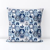 Nautical Baby Hexagonal Quilt / Blue Grey White Linen Texture / Small Scale