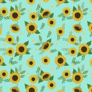 sunflowers fabric -  mint