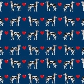TINY great dane harlequin love hearts dog breed fabric navy