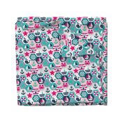 Nautical Baby Hexagonal Quilt / Pink Blue White Linen Texture / Small Scale