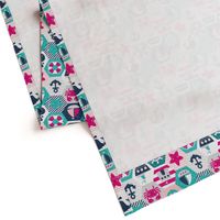 Nautical Baby Hexagonal Quilt / Pink Blue White Linen Texture / Small Scale