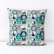 Nautical Baby Hexagonal Quilt / Teal Mint Beige White Linen Texture / Small Scale