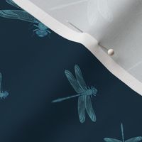 Navy Blue Background with Luminous Flying Dragonflies