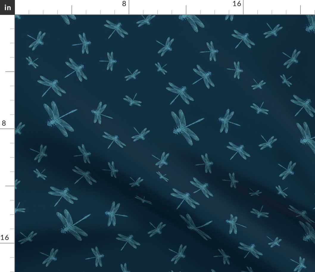 Navy Blue Background with Luminous Flying Dragonflies