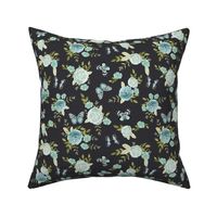Blue Butterflies and watercolor florals fabric -dark