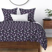 Purple Butterflies and watercolor florals fabric - navy