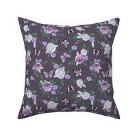 Purple Butterflies and watercolor florals fabric - grey