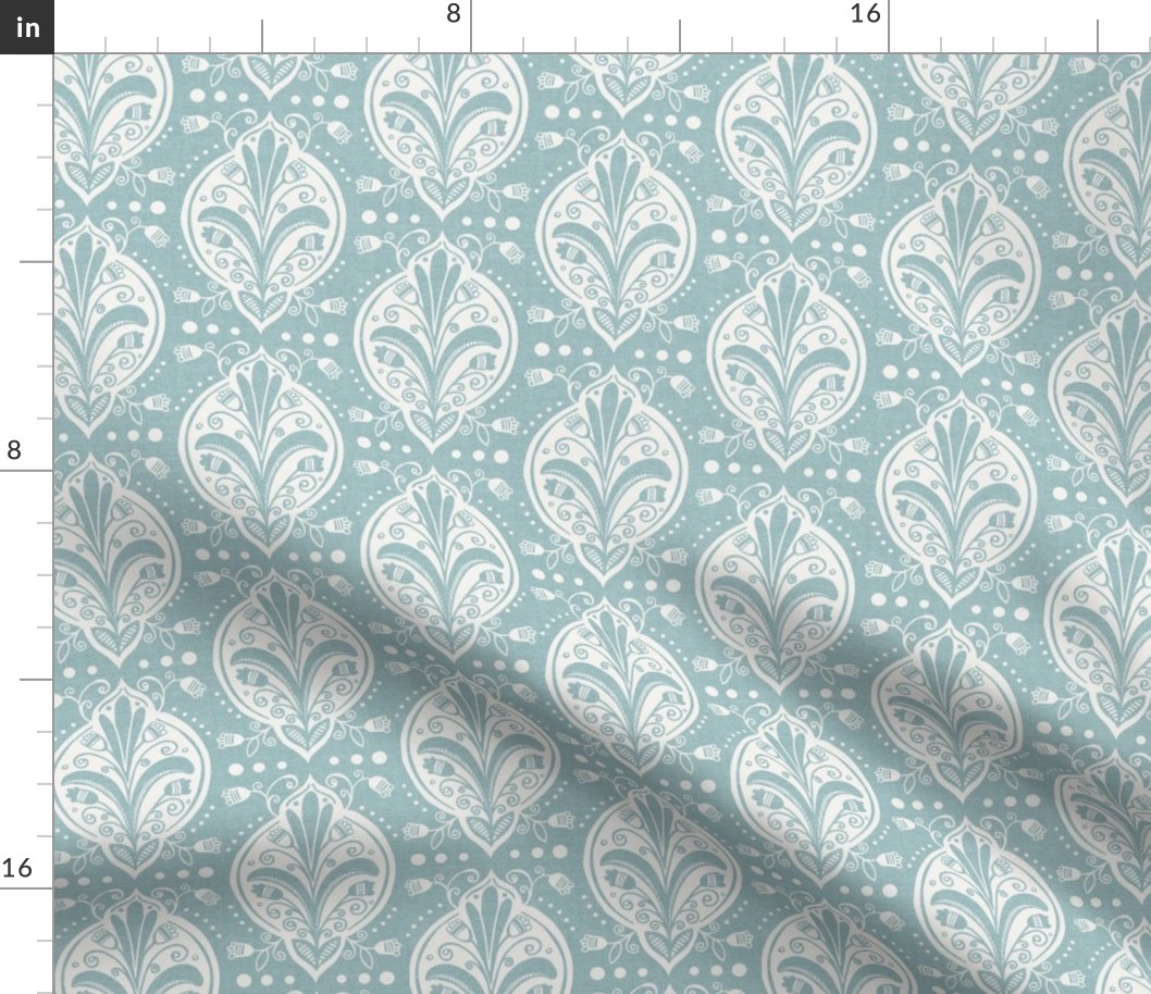 Aria - Floral Ogee Textured Sky Blue Regular Scale
