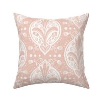 Aria - Floral Ogee Textured Blush Pink Large Scale