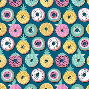 Tiny scale // Undercover donuts // turquoise background pastel colors fruit donuts