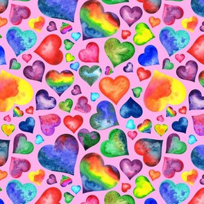 Rainbow Hearts on Pink