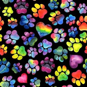 Paw Prints with Hearts on Black