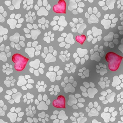 Grey Paws with Pink Hearts