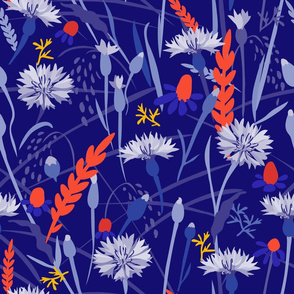 Cornflowers, herbs and grasses.