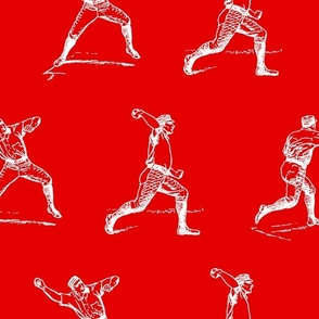 Vintage Baseball Players on Red (Oversized Scale))