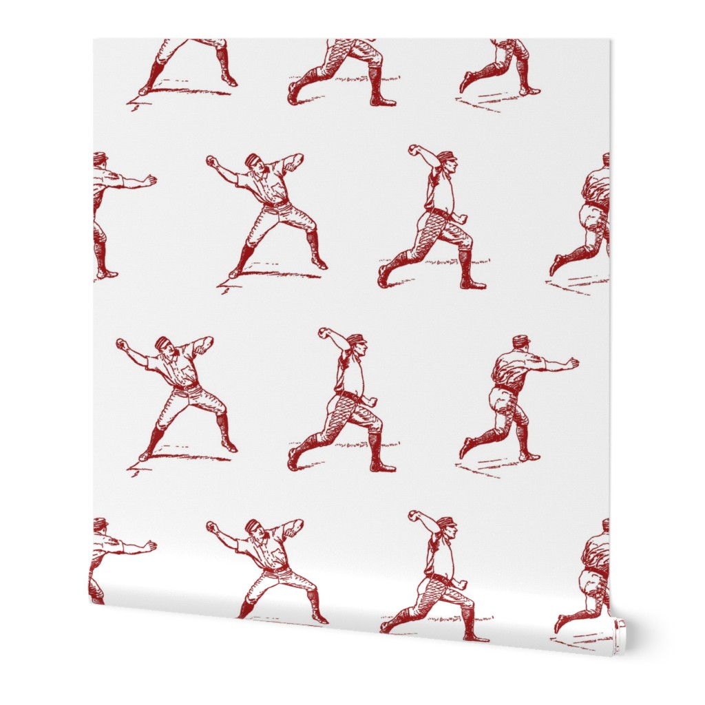 Red Vintage Baseball Players on White (Oversized Scale)