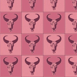 Western Bull Horns in Pink Checkered Squares