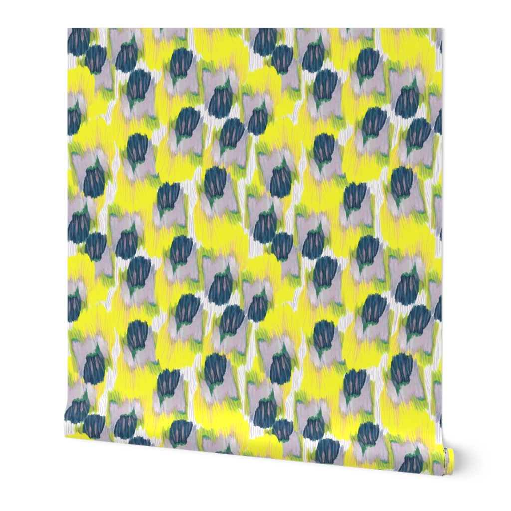 yellow violet and navy abstract floral