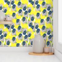 yellow violet and navy abstract floral
