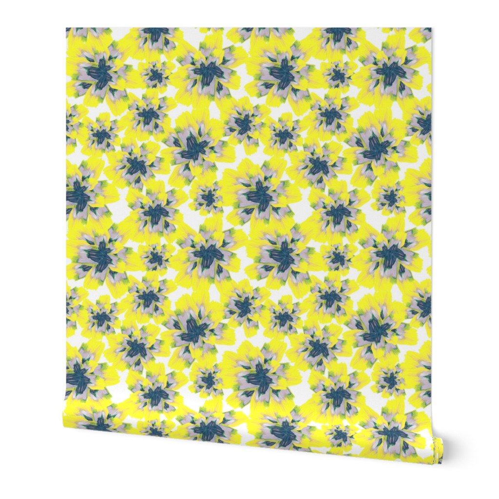 yellow, lilac and navy painted flowers