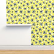 yellow, lilac and navy painted flowers