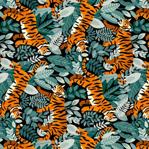 Bengal Tiger Teal Jungle (Rotated Large Version) 