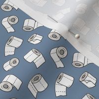 Trendy Toilet Paper Tissue Rolls on Denim Blue Tiny Small