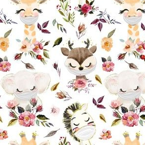 4”  Cute Wild Animals With Flowers And Masks