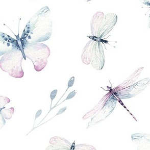 Watercolor colorful butterfly and dragonfly 3
