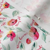 Back Off, Stay Safe, watercolor floral for face masks on white small print