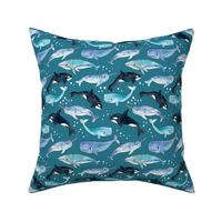 Whales, Orcas & Narwhals on Deep Teal - Large