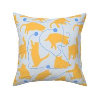 Fat Orange Cats and Yarn Blue Background