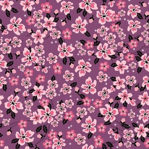 cherry blossom coordinate fabric - pink florals fabric - dark purple