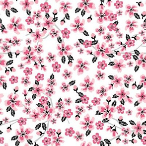 cherry blossom coordinate fabric - pink florals fabric - white