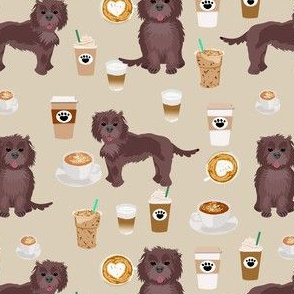 chocolate cockapoo coffee fabric - dog fabric - tan