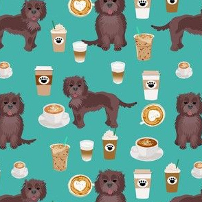 chocolate cockapoo coffee fabric - dog fabric - turquoise