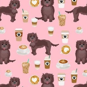 chocolate cockapoo coffee fabric - dog fabric - pink