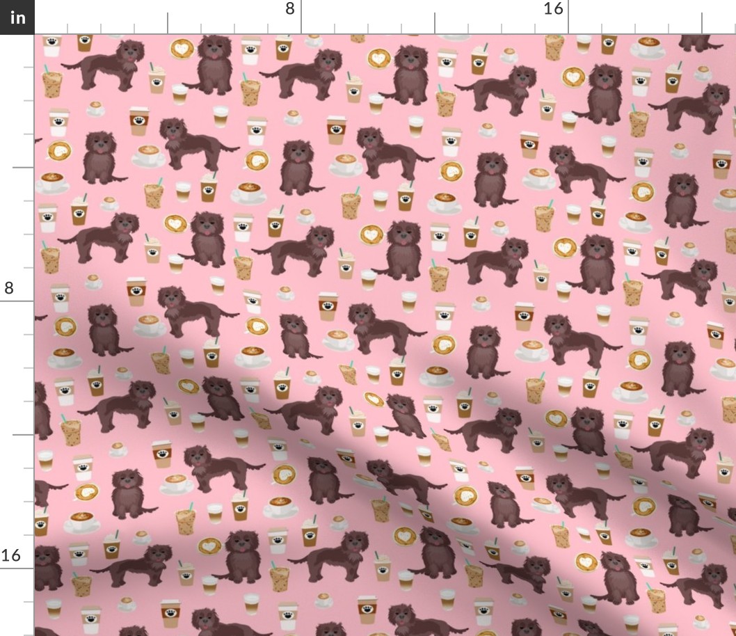 chocolate cockapoo coffee fabric - dog fabric - pink