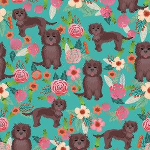 chocolate cockapoo floral fabric  - vintage florals, dog floral - turquoise