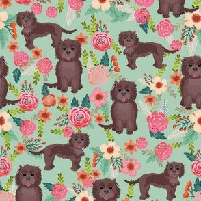 chocolate cockapoo floral fabric  - vintage florals, dog floral - mint