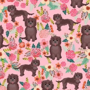 chocolate cockapoo floral fabric  - vintage florals, dog floral - pink