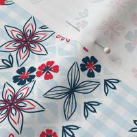 Patriotic Gingham with Flower Embroidery, Red, White, Blue