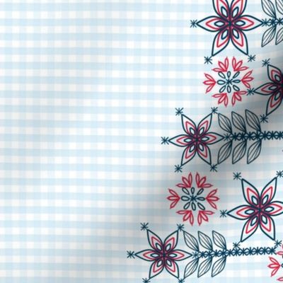 Patriotic Gingham Border of Floral Embroidery