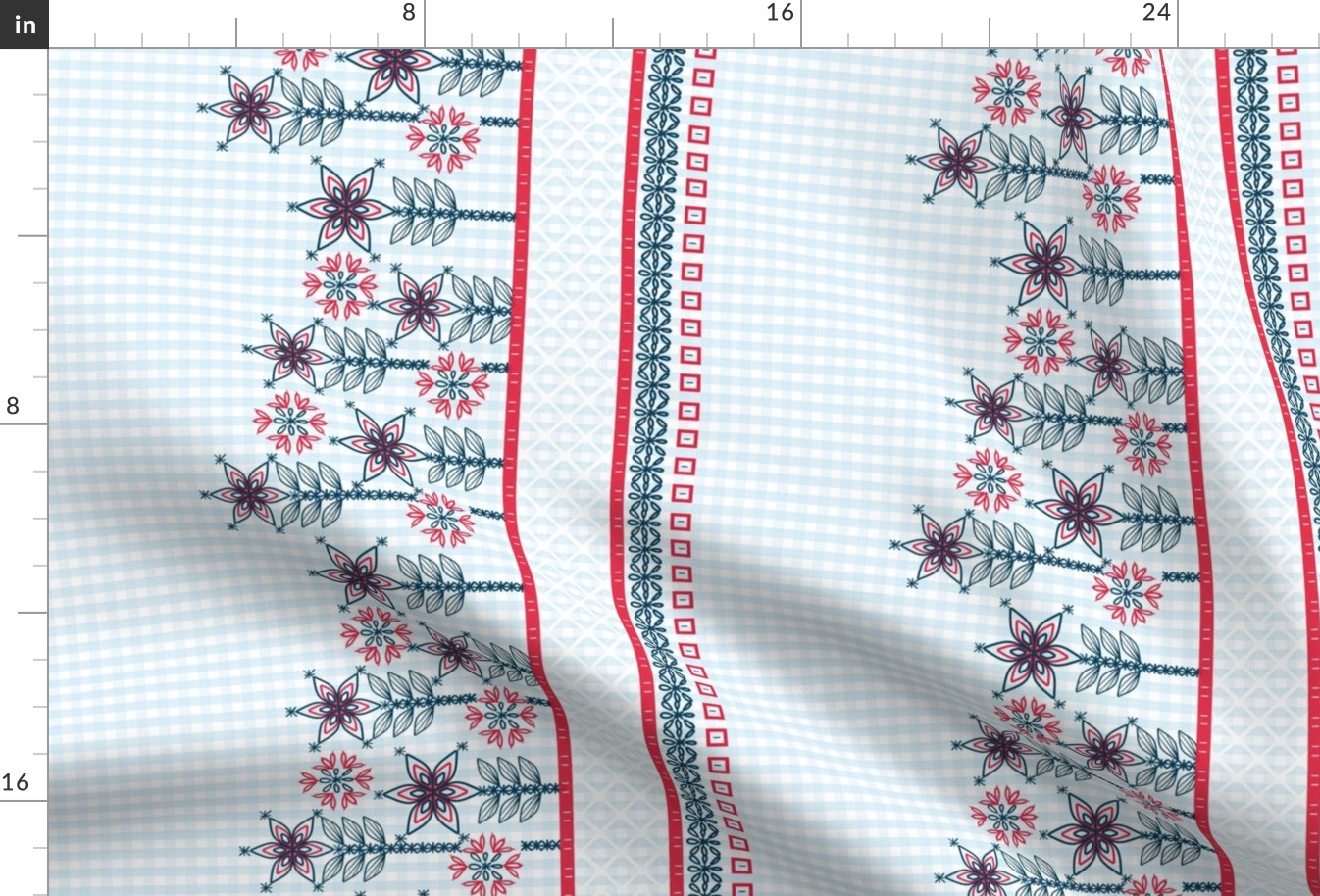 Patriotic Gingham Border of Floral Embroidery