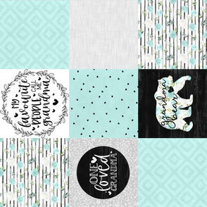 Grandma Bear//Mint - Wholecloth Cheater Quilt - Rotated