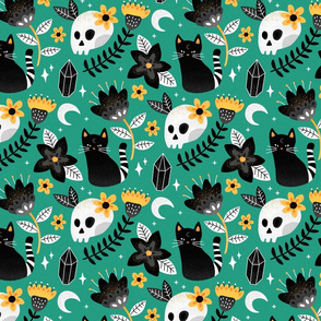 Black Cat & Floral Skull 2 - Small